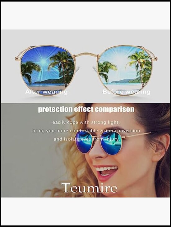 Metal Frame Polarized Sunglasses Small Round Retro UV Protection